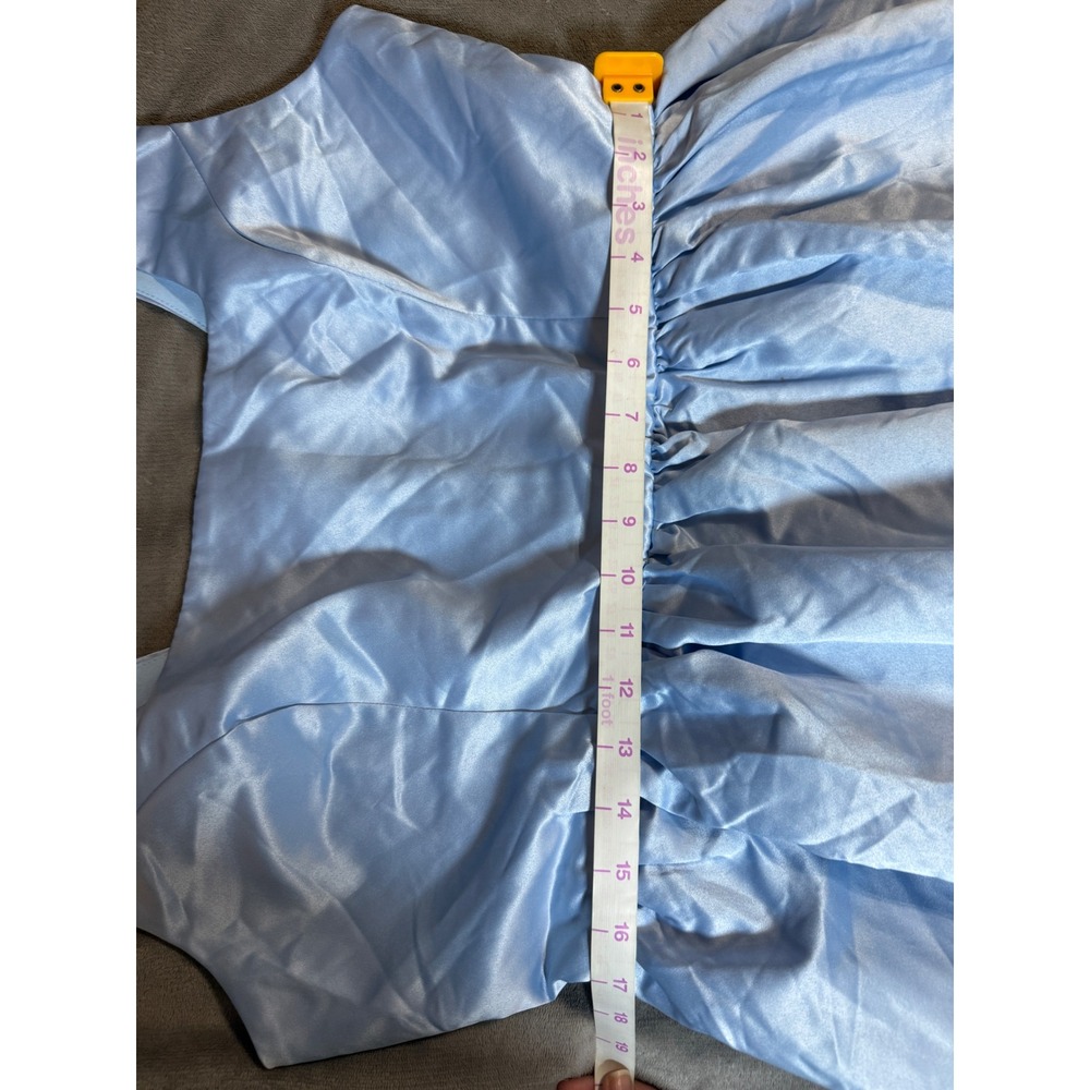 NWOT Lulus XXL Regal Cutie Light Blue Satin‎ Square Neck Bubble-Hem Mini Dress - Picture 6 of 10